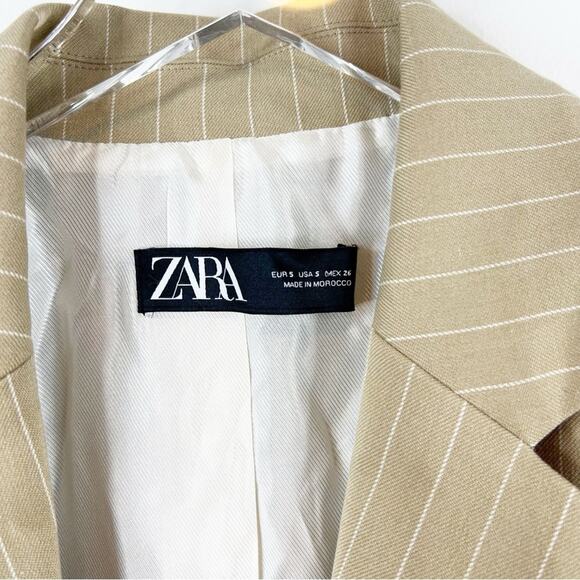 NEW ZARA Striped Oversized Menswear Inspired Blazer S Tan - Picture 6 of 7